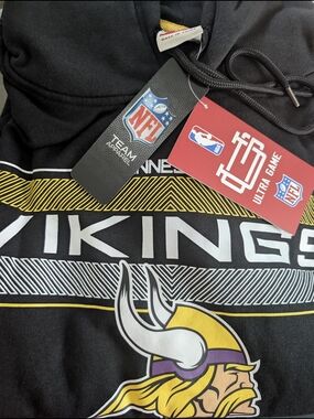 NFL Minnesota Vikings Black Hoodie with Gold and Purple Patch
